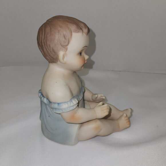 Vintage Andrea By Sadek Piano Baby Bisque Porcelain Boy Sitting 7" H x 5" L - Picture 7 of 10
